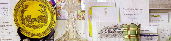 mantlepiece with various formal invitations and informal notes